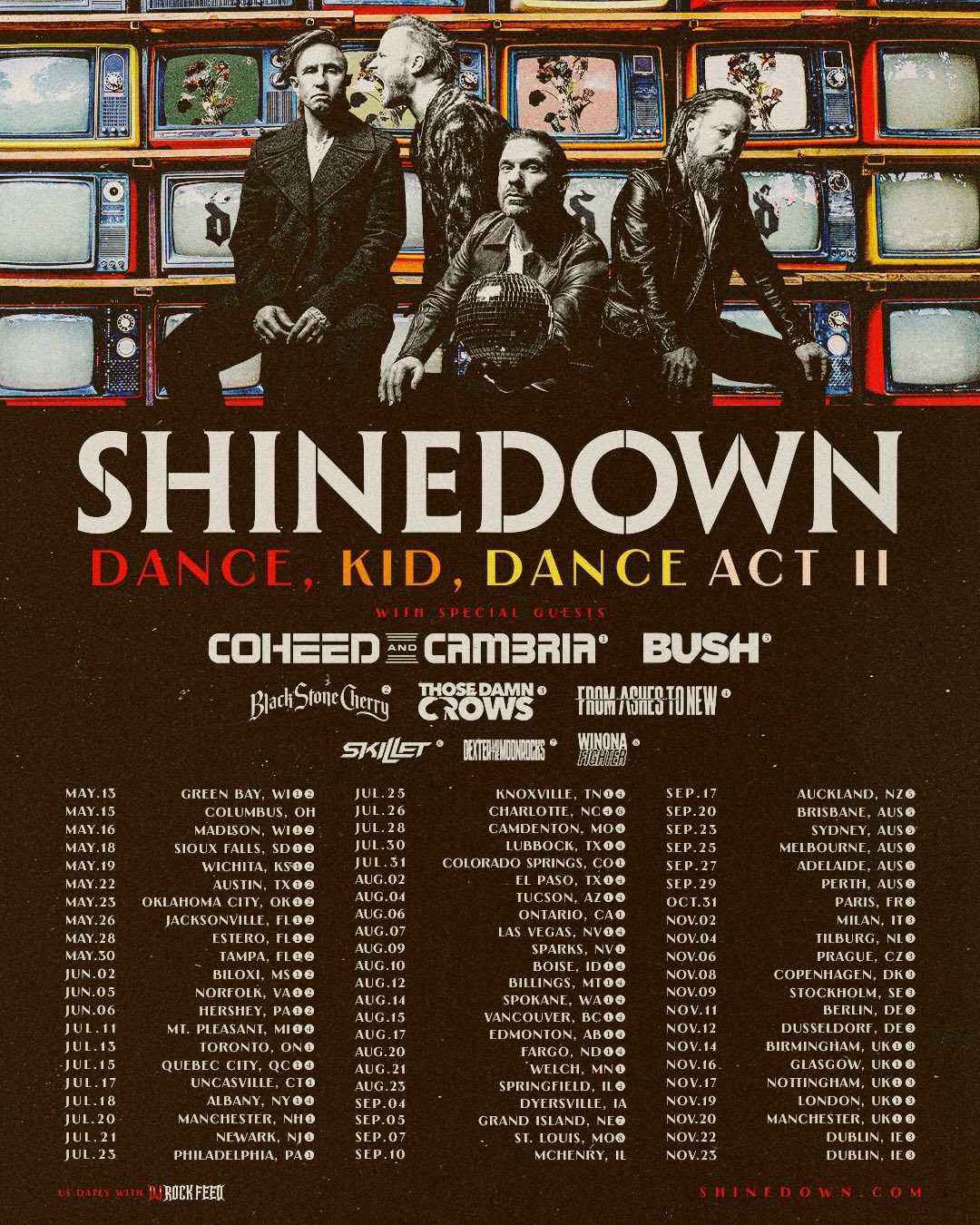 Shinedown Dance Kid Dance Act 2 Tour Poster 2026